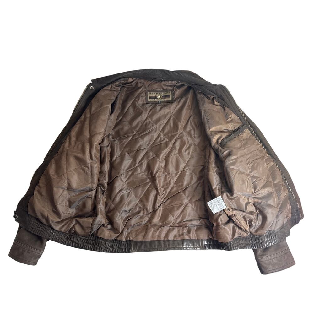 Members Only 100% Leather Bomber Jacket Brown Mens XL Full Zip Vintage VTG 90s - Picture 6 of 13